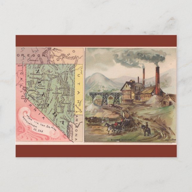 Vintage Nevada Map Vykort (Framsida)