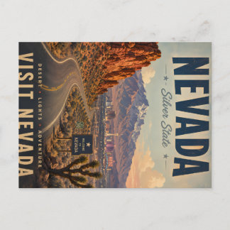 Vintage Nevada-resemalj med ökenväg och Helg Vykort