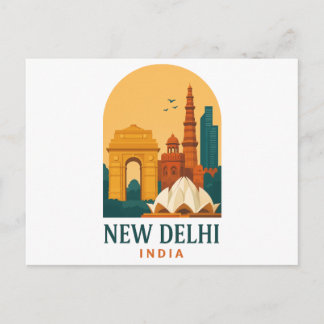 Vintage New Delhi Indien Resa Poster Postkort Vykort
