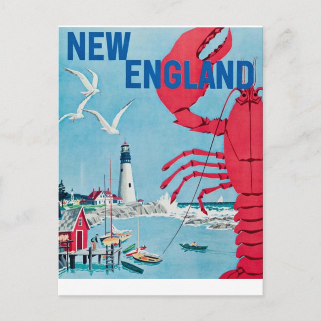 Vintage New England Lobster Lighthouse Travel Vykort (Framsida)