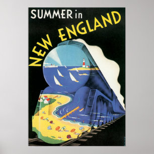 Vintage New England Tåg Annons Poster