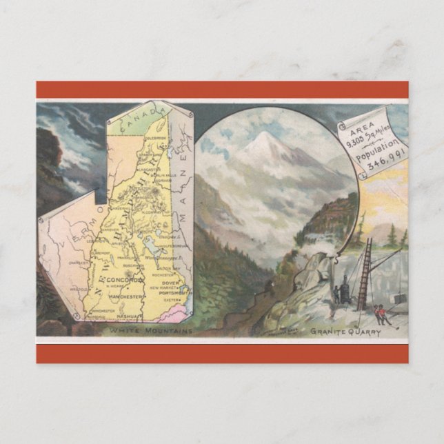 Vintage New Hampshire Map Vykort (Framsida)