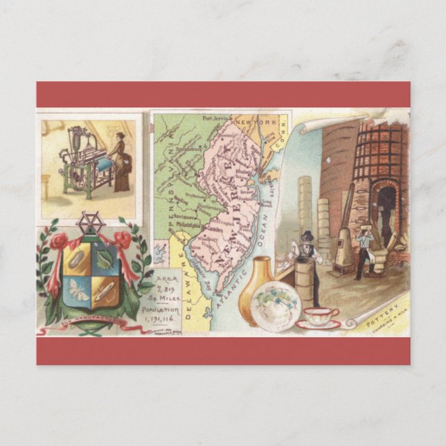 Vintage New Jersey Map Vykort (Framsida)