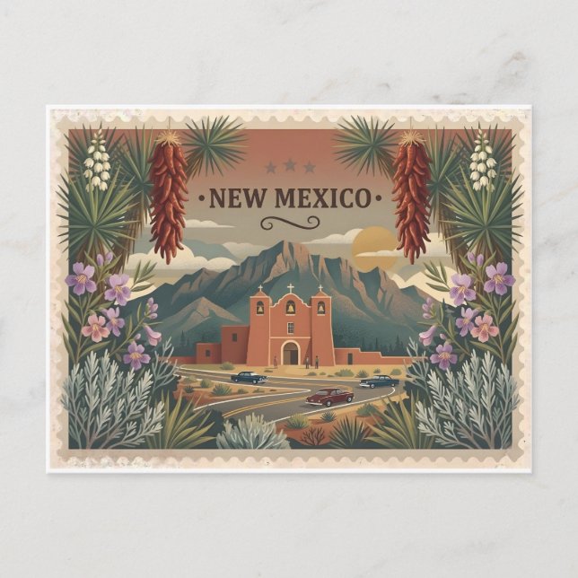 Vintage New Mexico Resematerial Konst Vykort (Framsida)