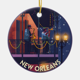Vintage New Orleans Jazz Balcony Julgransprydnad Keramik