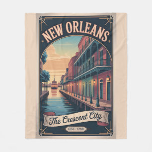 Vintage New Orleans Louisiana Retro Reseskylt Fleecefilt