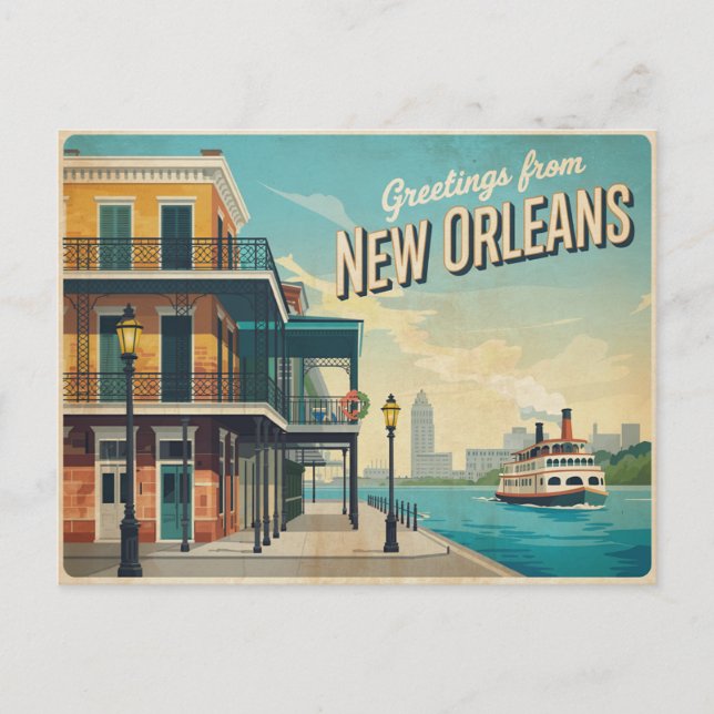 Vintage New Orleans vykort | Hälsning från (Framsida)