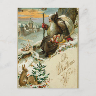 Vintage New Years Santa Helg Vykort