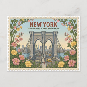 Vintage New York Brooklyn Bridge Siluett Vykort