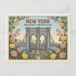 Vintage New York Brooklyn Bridge Siluett Vykort