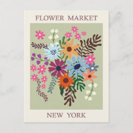 Vintage New York City Flower Market Travel Vykort