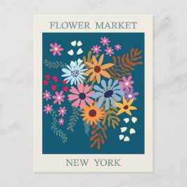 Vintage New York City Flower Market Travel Vykort