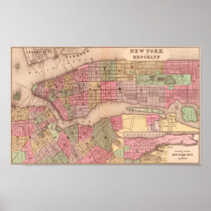 Vintage New York City Karta Poster