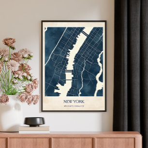 Vintage New York City Kartor Resa Poster