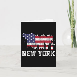Vintage New York City Nyc Siluett Usa Flagga Ameri Kort