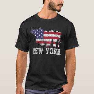 Vintage New York City NYC Skyline USA flagga Ameri T Shirt