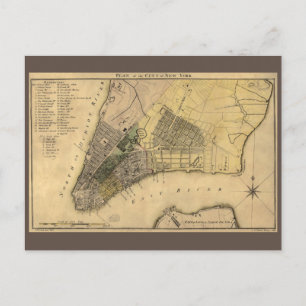 Vintage New York City Plan, 1789, återställd Vykort