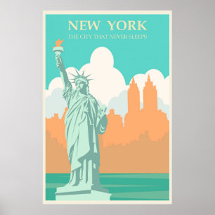 Vintage New York City Poster Dam Liberty Canvas P