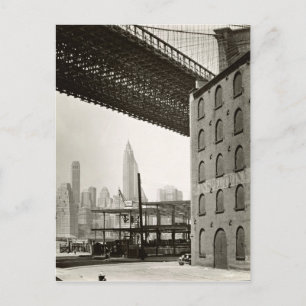 Vintage New York City Skyline Brooklyn Bridge Vykort