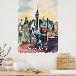 Vintage New York City Skyline | Modern Urban Poster