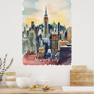 Vintage New York City Skyline | Modern Urban Poster