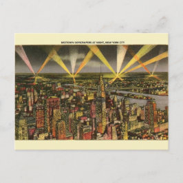 Vintage New York City Skyscrapers Natt Postkort Vykort