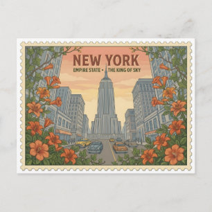 Vintage New York Empire State Building Siluett Tra Vykort