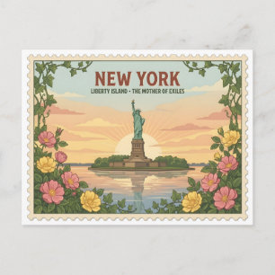 Vintage New York Frihetsgudinnan Österut resa Vykort