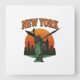 Vintage New York Graphic Design – Statue of Libert Fyrkantig Klocka