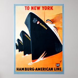 Vintage New York Hamburg Cruise Travel Poster