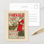 Vintage New York Herald-julupplagan Vykort<br><div class="desc">The New York Herald; JULAFTON Number (1896) | Den här vintagen I New York Herald-illustrationen från december 1896, designad av Louis Rhead, finns en charmerande årstidsscen med Jultomten och hans renar. Bilderna fångar julhelgens magi med en levande, festlig design. Rheads detaljerade prydnadsmärkning, paletten rik färg och den klassiska typografin framkallar...</div>