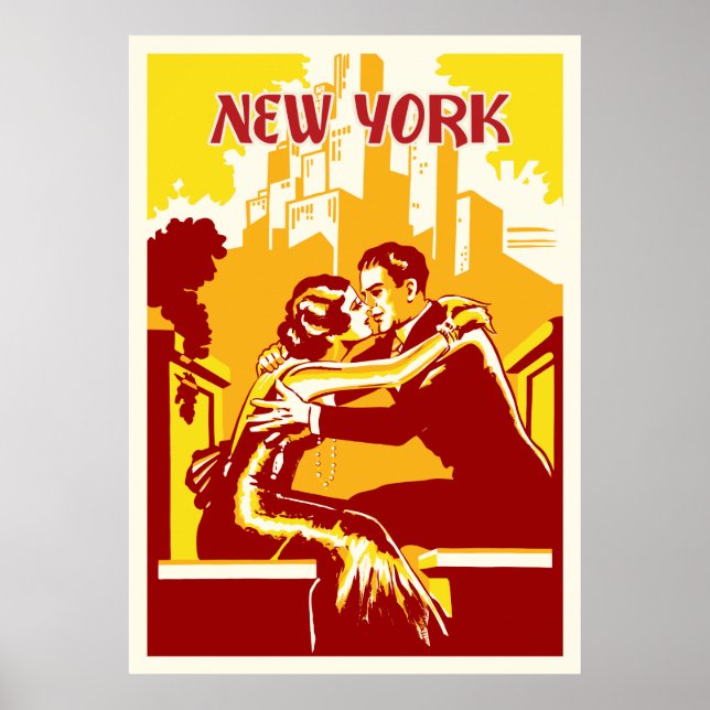 Vintage New York Poster - Warm Färg (Framsidan)