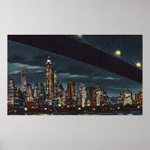 Vintage New York Skyline på natten Poster