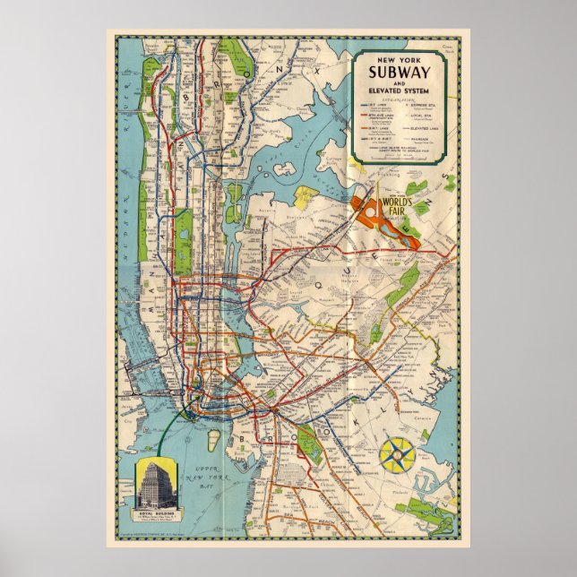 Vintage New York Tunnelbanan Karta Travel Poster (Framsidan)