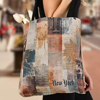 Vintage New York Urban Collage Art Tygkasse