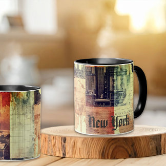 Vintage New York Urban Collage-konst Mugg