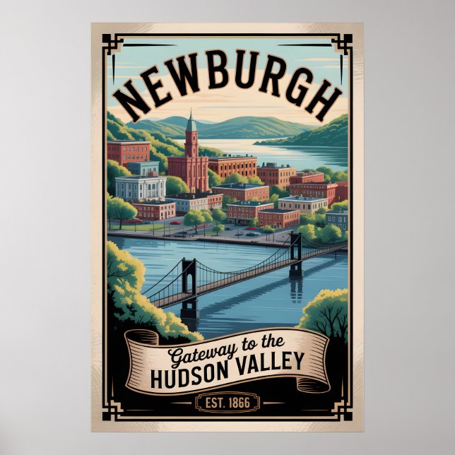 Vintage Newburgh New York Retro Resa Poster (Framsidan)
