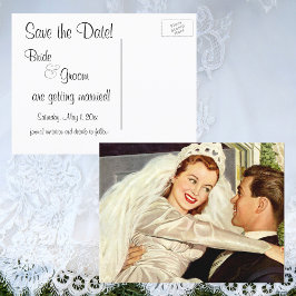 Vintage Newlyged Bride Groom Bröllop spara datum Meddelande Vykort