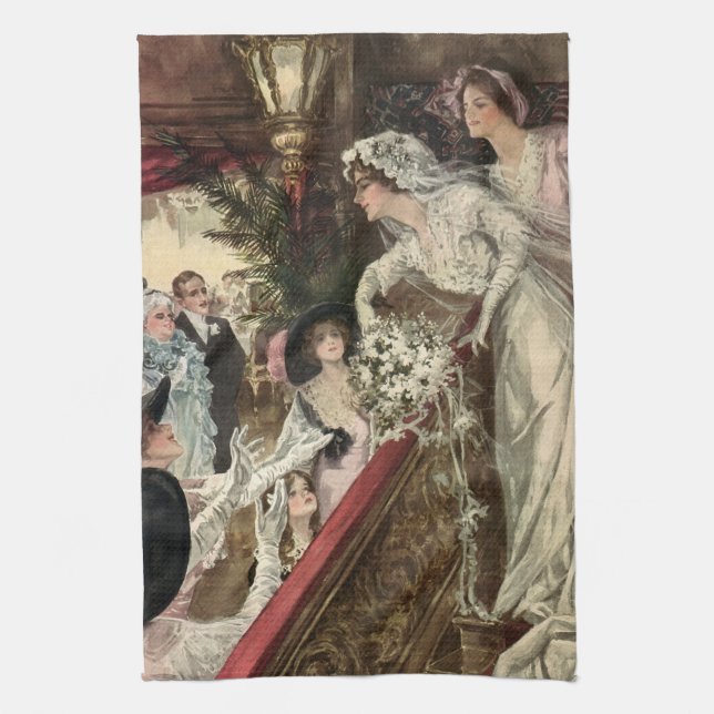 Vintage Newlyweds, Victorian Bride Tossing Bouquet Kökshandduk (Vertikal)