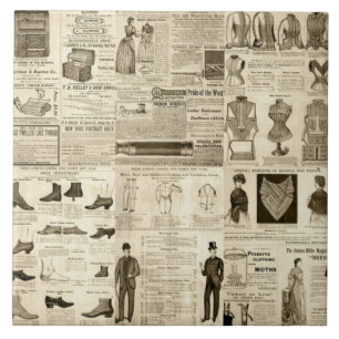 Vintage Newspaper Advertisements Rustic Tiled Kakelplatta