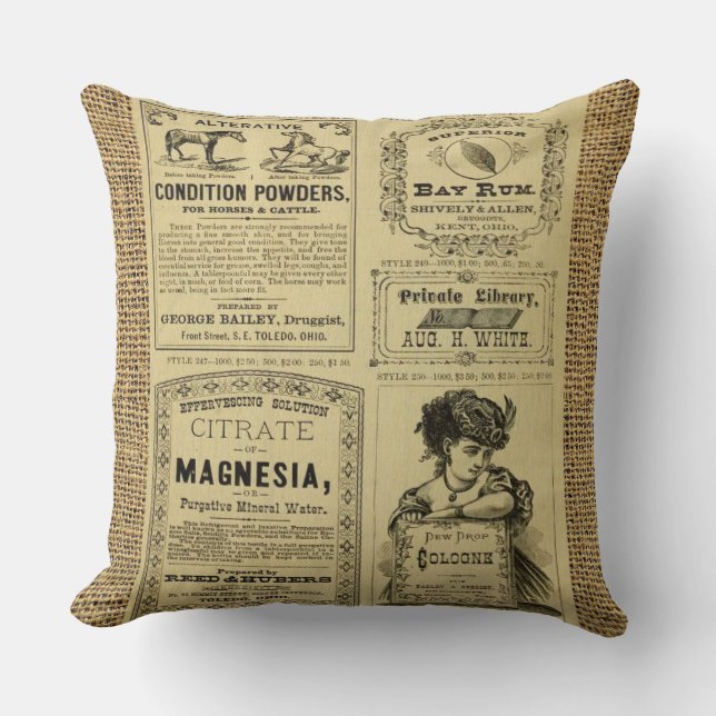 Vintage Newspaper Burlap Kudde (Framsida)