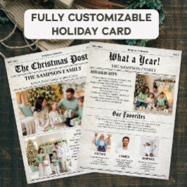 Vintage Newspaper Family Christmas Year Review Julkort