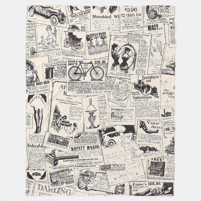 Vintage Newspaper Fleecefilt (Framsidan)