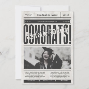 Vintage Newspaper Grattis Studenten Inbjudningar