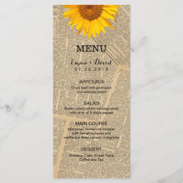Vintage Newspaper Land Solros Bröllop Menu Meny