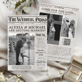 Vintage Newspaper Photo Unique Wedding-inbjudan Inbjudningar