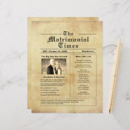 Vintage Newspaper Stil Bröllopsprogram
