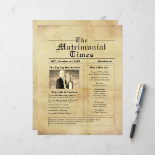 Vintage Newspaper Stil Bröllopsprogram