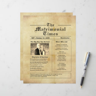 Vintage Newspaper Stil Bröllopsprogram