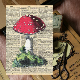 Vintage Newspaper with Red Mushroom Decoupage